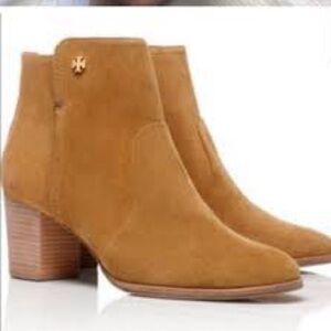 Tory Burch Sabe Caramel Suede Booties